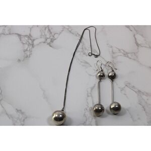 Vintage Atomic/Modernist Sterling Silver Ball Dangle Earrings and Necklace